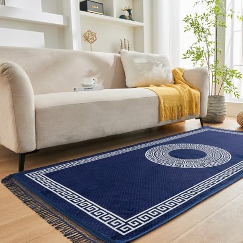 GC GAVENO CAVAILIA Greek Living Room Rugs Large 160X230 Cm - Polyester Runner Rugs For Hallway Indoor Bedroom, Office - Machine Washable Area Rug Super Soft Fluffy Rug Floor Carpet Mat, Navy