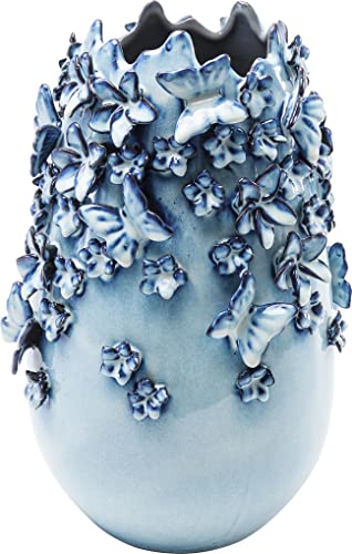 Kare Design Vase Butterflies, Blue, 36x23x23 cm, Vase, Modern, Stoneware, Timeless, Glamour, Minimalist, Industrial, Retro, Art Deco, Decorative, Sculptural, Compact, Living Room