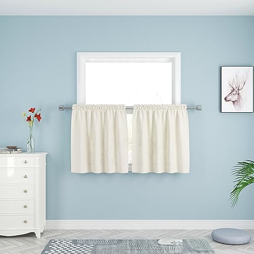 UPOPO Ivory Kitchen Tier Curtains Over Sink 30 inch Long Privacy Linen Textured Half Window Curtains Caravan Bathroom Small Short Mini Basement Cafe Curtain Panels Rod Pocket 2 Pieces
