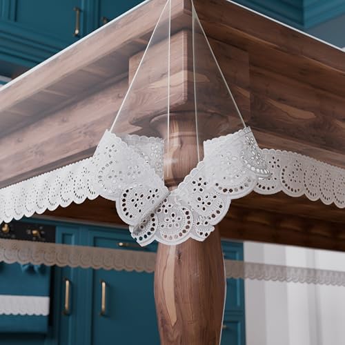 PETTI Artigiani Italiani - Transparent Plastic Tablecloth Anti-Stain PVC Table Cover with Sangallo Lace - Table Protector for Kitchen and Dining Room, 18 Seater (140 x 360 cm) Rectangular