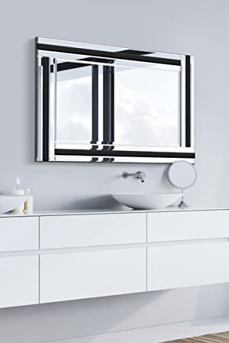 Fiona Glass Framed Rectangle Bevelled Wall Mirror, Black, 90 x 60 cm