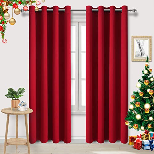 DWCN Blackout Curtains Room Darkening Thermal Insulated Bedroom Curtains Window Curtain Panels, 52 x 84 inches Long, Set of 2 Red Grommet Drapes