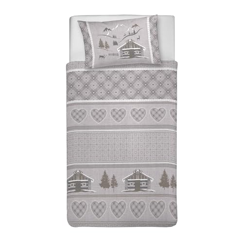 PENSIERI DELICATI Duvet Cover, Cotton, Beige Chalets, Single