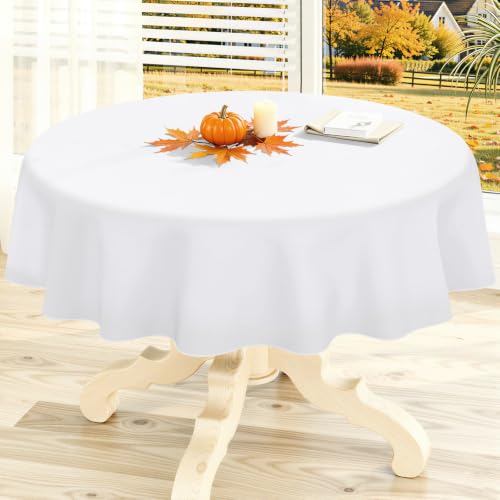 "homing Round Vinyl Tablecloth, Plastic Flannel Backed Table Cloth,Waterproof Non-Slip Table Covers,Wipe Clean Table Cover for Dining Table, Buffet Parties and Camping (White, 60"")"