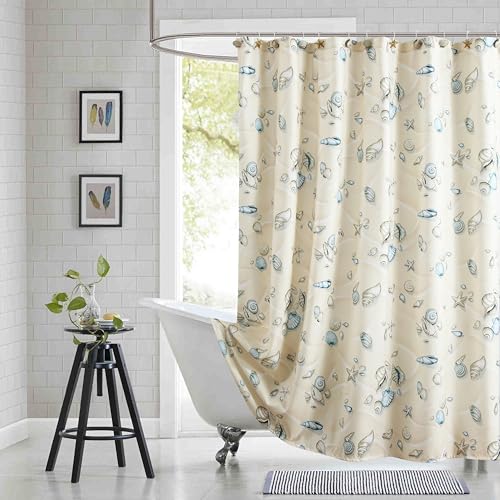 "BESTRIPES Extra Long Fabric Shower Curtain, Beige Beach Coastal Seashell Shower Curtains for Bathroom, 72"" W x 84"" H"