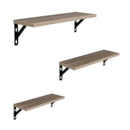 Relaxdays wall shelf set, 3 sizes: 30/35/40 cm wide, industrial design, durable boards, MDF & iron, light brown