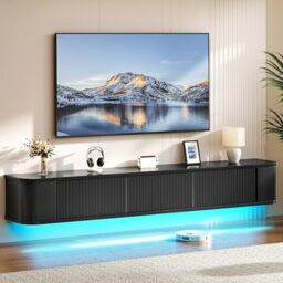 YITAHOME 180cm Floating TV Stand, Wall Mounted TV Shelves With RGB Led Light, Black High Gloss TV Media Console, Floating TV Cabinet Large Storage For Living Room and Bedroom