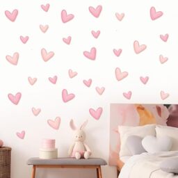 8 PCS Pink Wall Stickers with 80 Heart Shape for Bedrooms, 22.5 * 15 cm, Girls Bedroom Accessories, Girl Bedroom Decor, Nursery Wall Sticker, Kids Wallpaper for Kid Toddlers Playroom, Pink Room Decor
