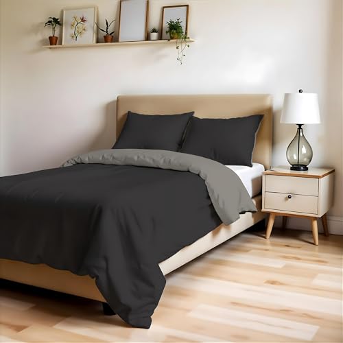 ZOE Plain Duvet Cover with Duvet Cover 200 x 200 cm with Flap 50 cm + Pair of Pillowcases 50 x 80 cm Chocolate/Sand
