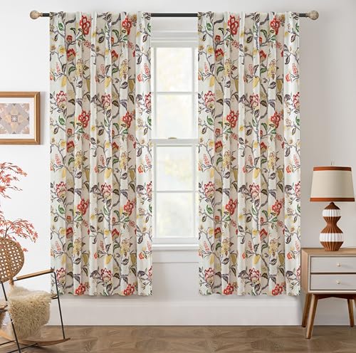 DriftAway Ada Floral Botanical Print Flower Leaf Lined Thermal Insulated Room Darkening Linen Blackout Back Tab Window Curtains 2 Layers Set of 2 Panels Each 52 Inch by 63 Inch Orange Terra Cotta