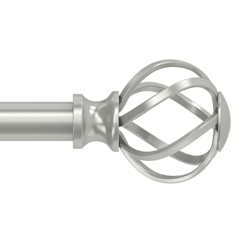 "Curtain Rods for Windows 28 to 48 Inch(2.3-4 Feet),3/4"" Diameter Sliver Drapery Rods with Twisted Cage Finials,Size:18-45 Inch"