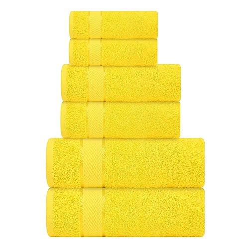 CRAFTBERRY- 6 Piece Cotton Bath Towel Set- 2 Bath - 2 Hand - 2 Face, Yellow - 100% Cotton, Thick & Plush, Hotel Quality, Ultra Soft, Highly Absorbent, Quick Dry, Low Lint, Machine Washable