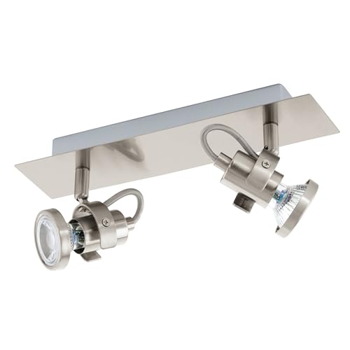 Eglo LED Ceiling Light Tukon 3, 2-Flame Ceiling Spotlight, Metal Ceiling lamp, Living Room Light in Matte Nickel, Spots Including GU10 Bulbs, Warm White