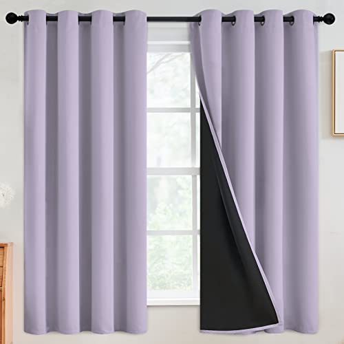 SimpleHome Lilac 100% Blackout Curtains Room Darkening Living Room 63 Inch - Curtains for Bedroom,Thermal Insulated Grommet Window Drapes,Curtains for Living Room with Black Back,52 x 63 Inch,2 Panels