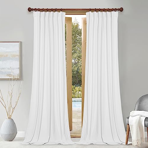 StangH 102 inches Long White Velvet Curtains Elegant Backdrops for Wedding/Church, Light Dimming Window Drapes Back Tab for Bedroom Temperature Balance for Living Room, W52x L102, 2 Panels