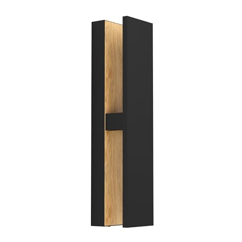 Eglo LED Outdoor wall spot Light Costorio, Outside wall lamp Made of Aluminium in Black and Wood Look, Porch Lighting, Warm White, IP44