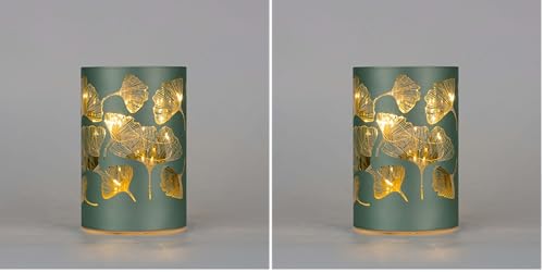 SHATCHI 17cm Christmas Decorated Vase Table Lamp Etched Glass Tube Xmas Silver Cylinder LED Fairy Lights Battery Operated Table Decoration, Foilage (Pack of 2)