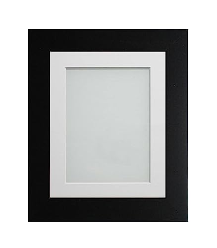 Frame Company Watson Matte Black Picture Photo Frame fitted with Perspex, 12x10 inch with White Mount for image size 9x7 inch