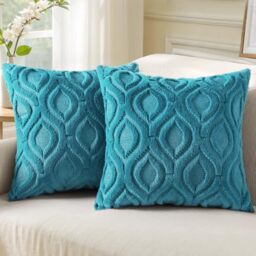 decorUhome Set of 2 Faux Fur Cushion Covers 40x40 cm, Decorative Soft Plush Fluffy Velvet Cushion Cover 16X16 Inch, Square Boho Neutral Pillow case for Sofa, Teal