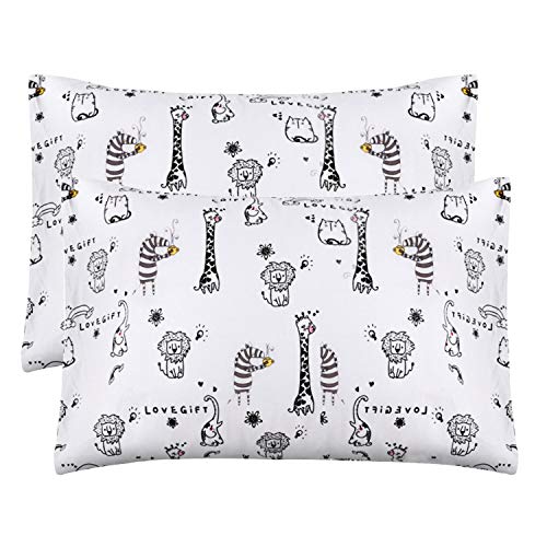 Kid Toddler Pillowcase 2 Pack - Organic Cotton Toddler Travel Pillow Case - Hypoallergenic, Envelope Closure, Girls Boys Pillow Cover for Sleeping, Animal 14x20 inch,