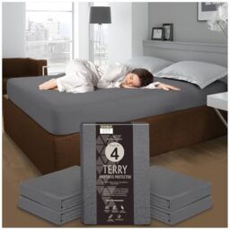 GC GAVENO CAVAILIA Pack of 4 Waterproof Mattress Protector - Terry Towelling Double Mattress Protector Fitted Sheet (190 x 137cm) - Breathable 30cm Deep Mattress Protectors - Charcoal