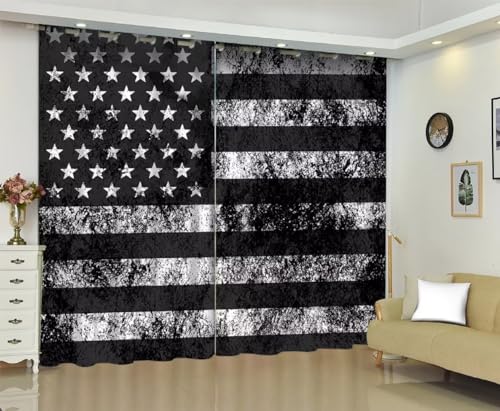 kxry Black and White Blackout Curtains American Flag for Bedroom Living Room American Stars Blackout Curtains Eyelet Curtains 59 Inch Long Room Decor Set of 2