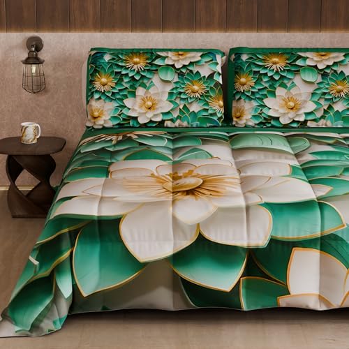 PETTI Artigiani Italiani - Winter Quilt, Winter Duvet, Double Sided Quilt, Solid Colour and Digital Floral Print 05 7, 100% Microfibre, Made in Italy