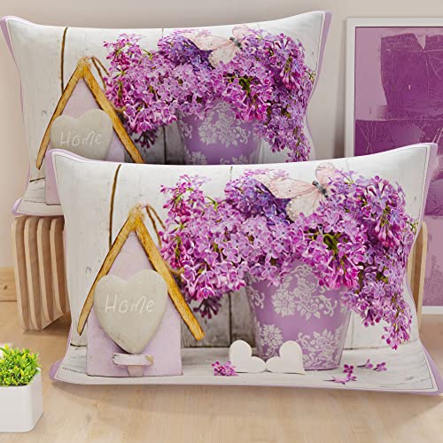 PETTI Artigiani Italiani - Bed Pillowcases, Set of 2 Pillow Covers 40x80 cm, Cushion Cover in Hypoallergenic Microfibre, Made in Italy, Shabby Viola Pattern