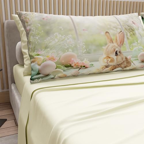 PETTI Artigiani Italiani - Easter Cotton Sheets with Pillowcases in Digital Print, Double Bed Sheets, Easter Bed Set, Queen Size, 09 Cream, Made in Italy
