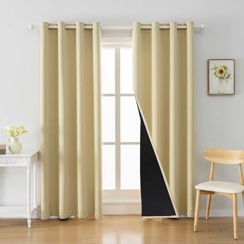 Anytime 100% Blackout Curtain Set, Thermal Insulated & Energy Efficiency Window Draperies for Guest Room, Full Shading Panels for Shift Worker and Light Sleepers???Beige, 2 Panels, 52W x 108L???