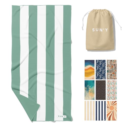 SUN'Y Microfiber Beach Towel - Quick Dry Towel, Sand Free Beach Towel, Compact Travel Beach Towel, Lightweight Beach Towel with Bag - Large Beach Towel (63??? x 31.5???), Sea Green