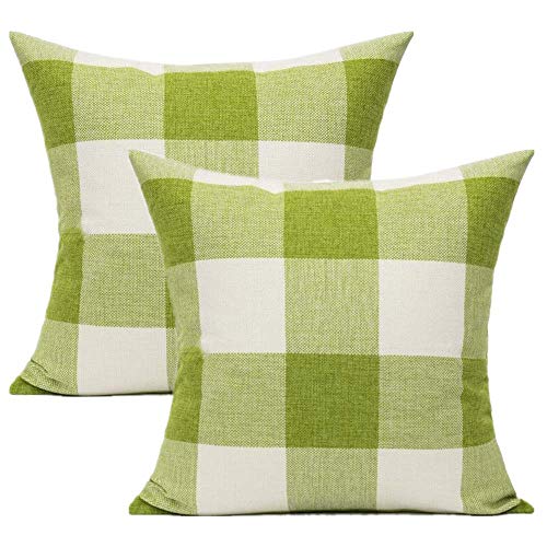 VAKADO 16x16 Set of 2 Outdoor Sage Green White Farmhouse Buffalo Plaids Decorative Throw Pillow Covers Retro Classic Check Square Cushion Cases Home Decorations for Couch Sofa Patio