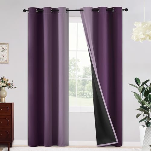 Yakamok 100% Blackout Curtains 84 inches Long,Room Darkening Purple Curtains Ombre for Bedroom Grommet Thermal Insulated Gradient Curtains for Living Room,2 Panels,42x84 inch
