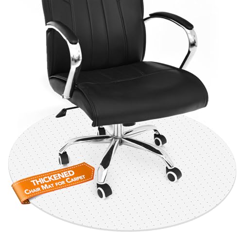 "Chair Mat for Carpet- Low Pile (1/4"" Thick) Carpet Protector for Office Gaming Computer Desk Chair. Heavy Duty Desk Chair Mat for Carpeted Floors, Semi Transparent (Round-39in)"