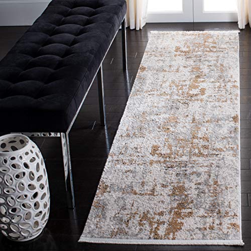Safavieh Shivan Collection Contemporary Rug for Living Room Dining Room Bedroom Short Pile Grey and Gold 26 x 96 Inch