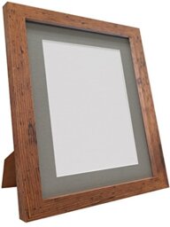 Q7 Picture Photo and Poster Frame, Rustic Oak with Dark Grey Mount, 20 x 16 Inch Image Size A3, Plastic Glass