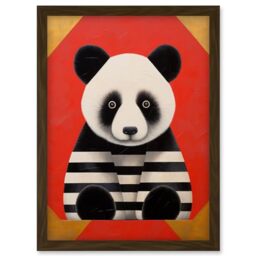 Artery8 Panda with Stripes Fun Kids Bedroom Baby Nursery Bright Bold Artwork Red Black White Artwork Framed Wall Art Print A4
