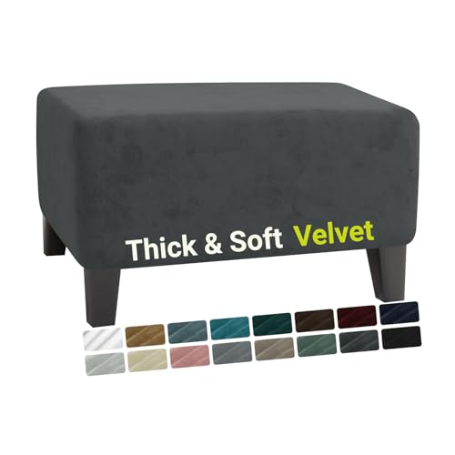 MAXIJIN - Oversized Velvet Ottoman Cover Stretch Square Rectangle Footrest Cover Foldable Storage Ottoman for Living Room with Elastic Bottom (Oversized Ottoman, Grey)