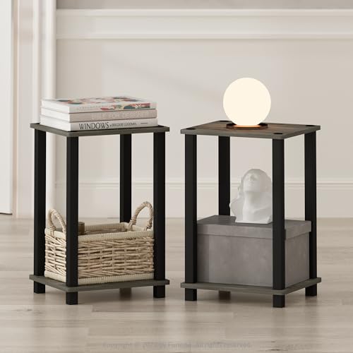 Furinno SIMPLISTIC Night Stand Set of 2, 2-Tier Small Nightstand with Open Shelf, Toolless Assembly Bedside Table, End Table, Side Table, for Bedroom, Living Room, French Oak