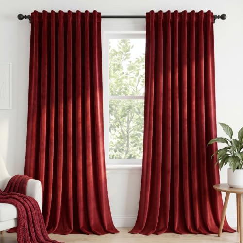 Dchola Wine Red Velvet Curtains for Bedroom Window with Back Tab, Super Soft Vintage Luxury Heavy Drapes, Room Darkening Thermal Insulated Curtain for Living Room, W52 by L108 inches, 2 Panels