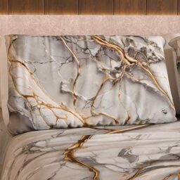 MARBLELIZED – Pair of Pillow Cases for Bed 50 x 80 cm, Printed Front/Back, Pillow Cases, Pair of Elegant Pillowcases with Light Grey Marble Effect, Gift Idea, 100% Made in Italy