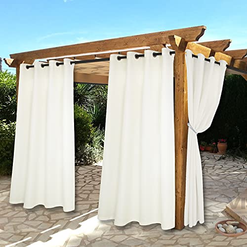 Bonzer Waterproof Indoor/Outdoor Curtains for Patio Thermal Insulated - Sun Blocking Privacy Grommet Blackout Curtains for Bedroom/Porch/Living Room/Pergola/Cabana, 2 Panels, 52 x 108 inch, Vanilla