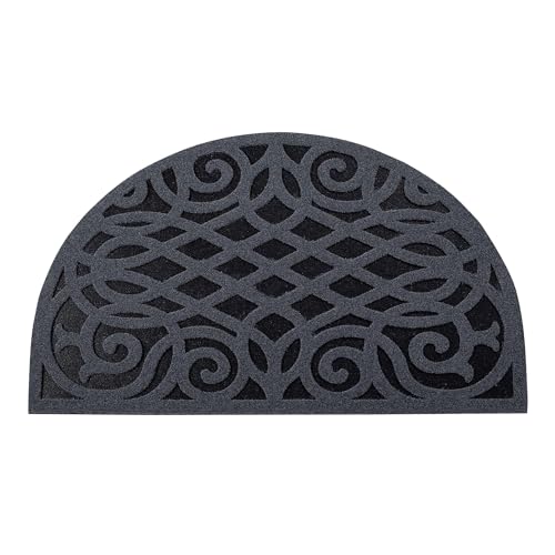 Nicoman Rubber Door Mat, Non-Slip Heavy Duty Doormat Sheltered Indoor Anti-Fatigue Easy Boot Scraper Eco-Friendly Victorian Style Indoor Entrance Mat Watertight - (Grey, Half-Moon, 75 x 44cm)