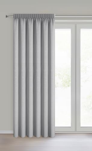 Eurofirany Carly 100% Blackout Curtain with Ruffle Tape and Tunnel, Matt Opaque Curtain for Living Room, Bedroom, H 270 x W 140 cm (Pack of 1), Silver