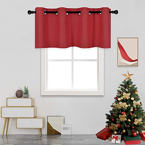 DECOVSUN Christmas Red Valance for Kitchen Blackout Grommet Curtain Valance Window Treatment for Living Room Short Straight Drape Valance for Bedroom Kids Room/Basement/Loft 52X18 Inch Long 1 Panel