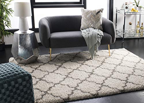 Safavieh Shaggy Indoor Woven Rectangle Area Rug, Hudson Shag Collection, SGH282, in Ivory/Grey, 244 x 305 cm for Living Room, Bedroom or Any Indoor Space