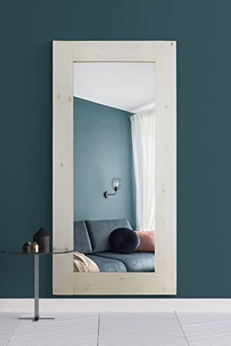 Large Natural White Solid Wood Wall Dressing Mirror 6Ft X 3Ft (183cm X 91cm)