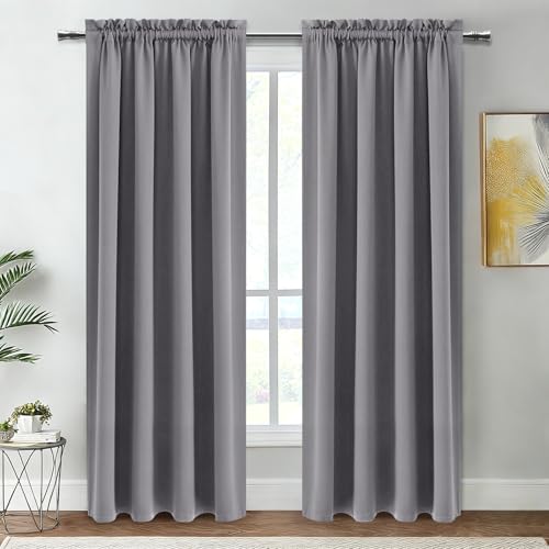 DWCN Blackout Curtains for Bedroom ??? Thermal Insulated Energy Saving Drapes for Living Room, Grey, W 38 x L 84 Inch, Set of 2 Rod Pocket Curtain Panels