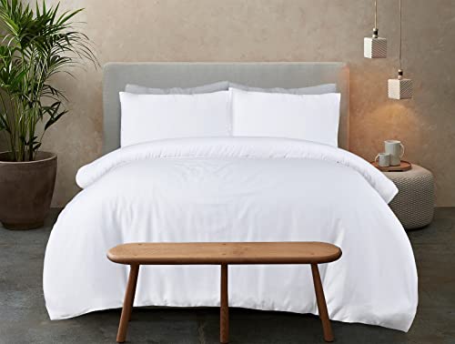 Sleepdown 100% Bamboo Plain White Organic Duvet Cover Quilt Pillow Cases Bedding Set Soft Easy Care - Double (200cm x 200cm),5056242894636