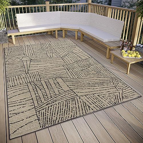 ELLE Decoration Léo Indoor & Outdoor Rug - Design Flat Weave Modern Outdoor Rug, Weatherproof & UV-Resistant Outdoor Rug for Living Room, Hallway, Balcony, Patio, Garden - Cream Black, 160 x 230 cm